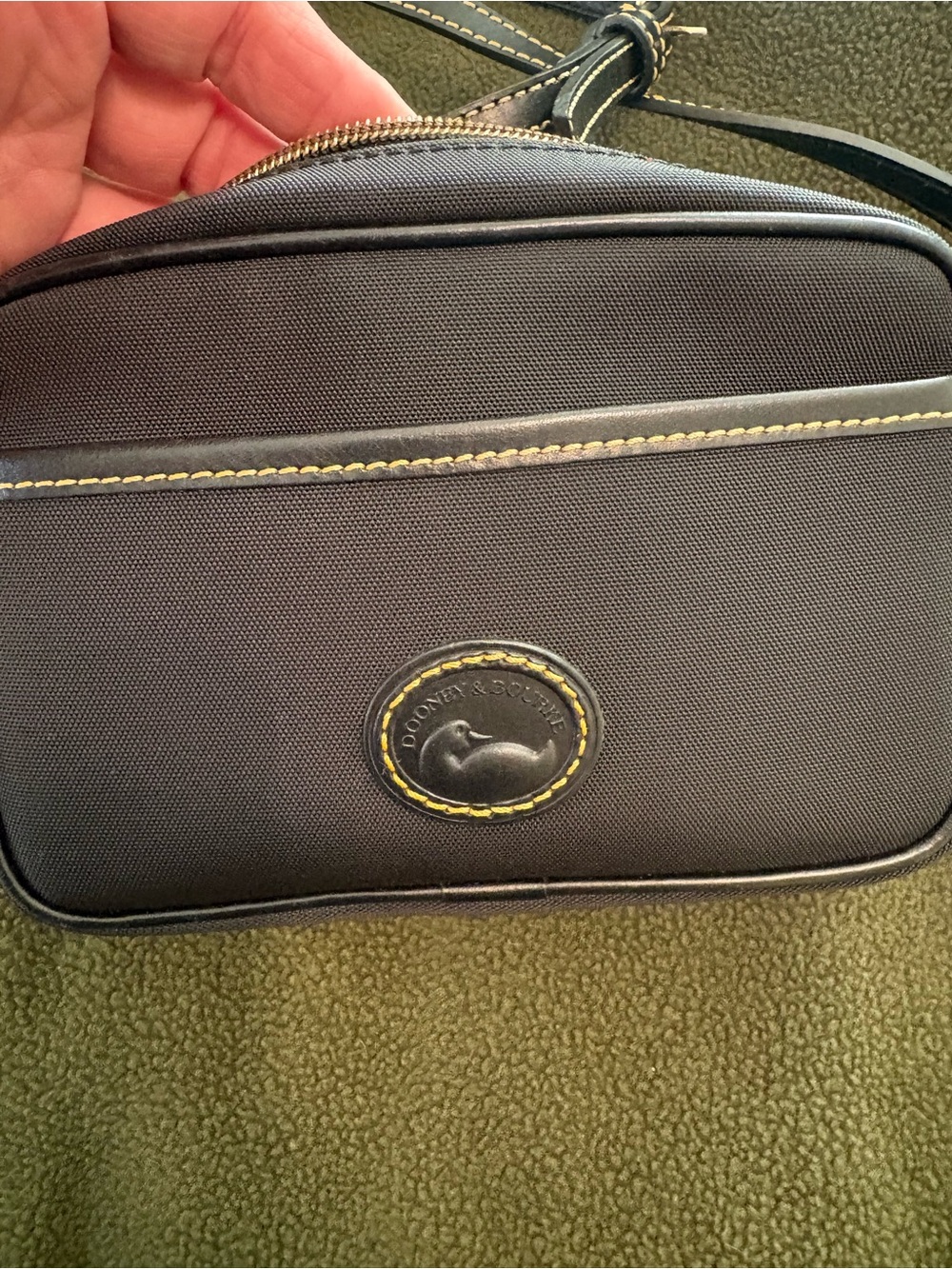 Dooney & Bourke Black Crossbody Belt Bag with Yellow Stitching